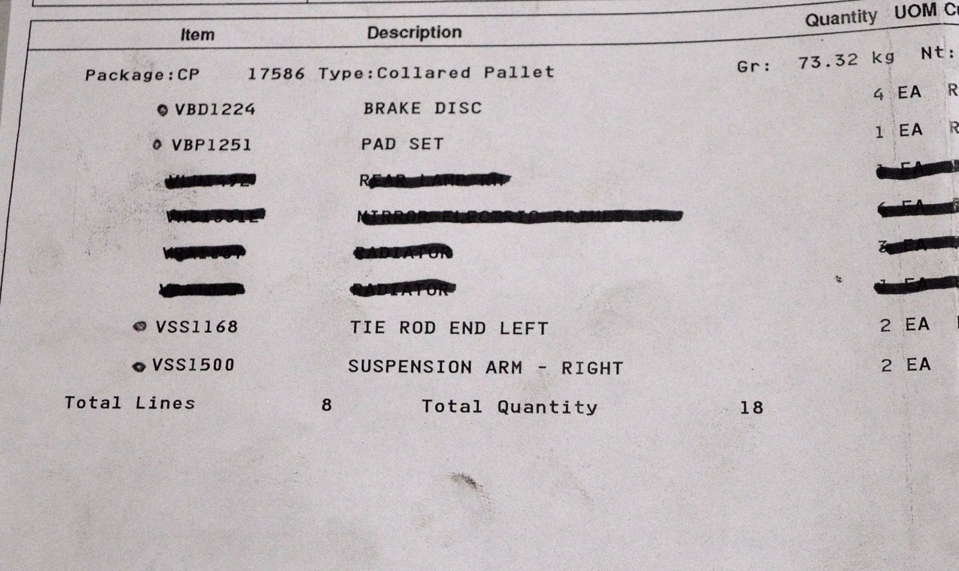 Vehicle parts - brake discs, pad set, tie rod end LH, LH headlamp assembly, FL suspension - Image 7 of 7