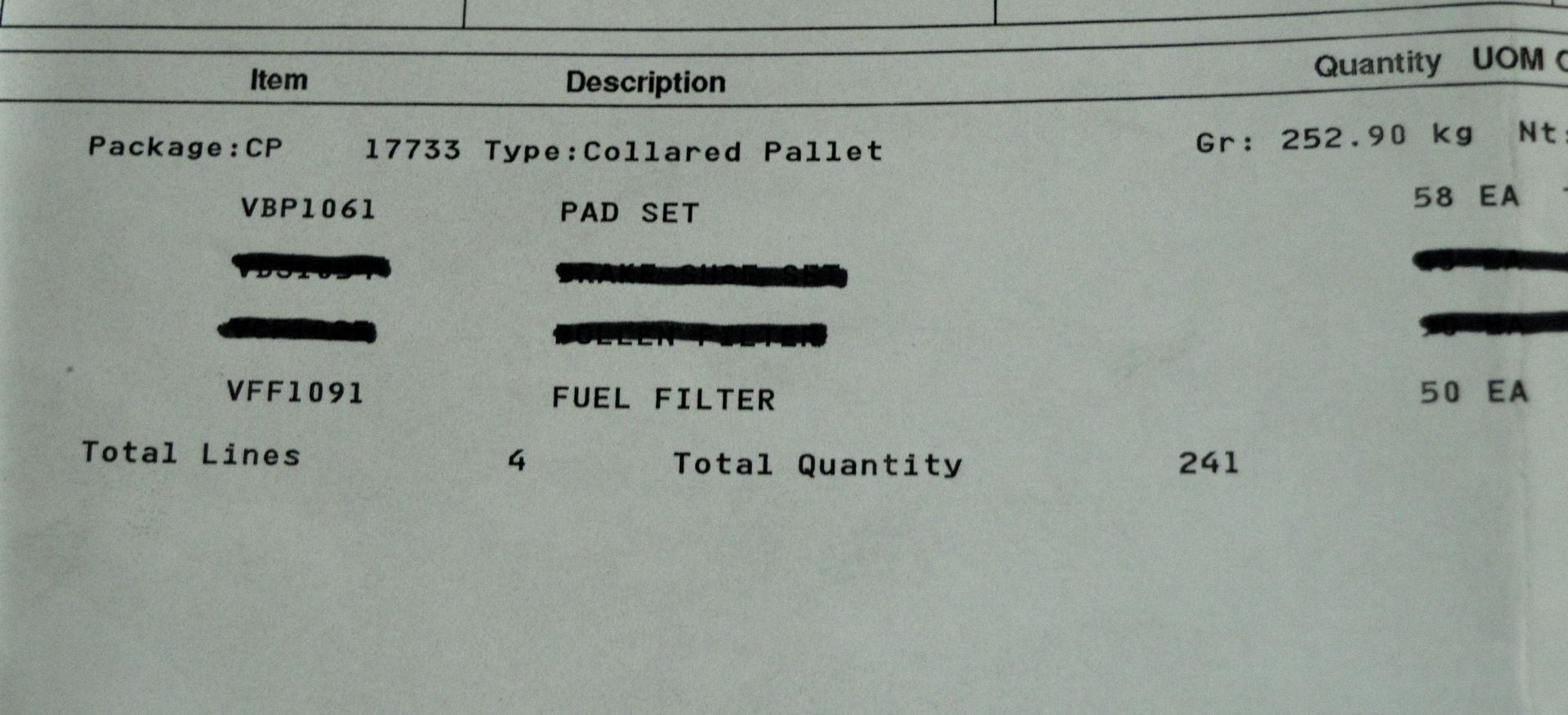 Vehicle parts - pad sets, fuel filters - see picture for itinerary for model numbers and q - Image 5 of 5