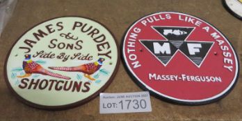 2x Cast signs - Massey-Ferguson, James Purdey
