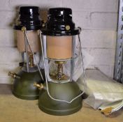 2x Kerosine tilley lamps - green base, black top