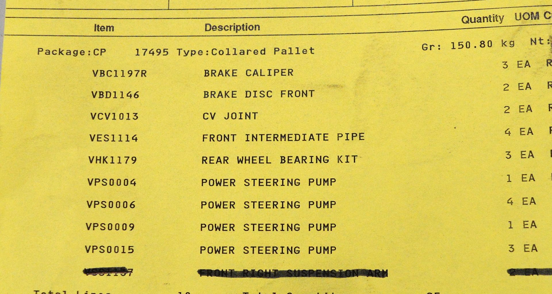 Vehicle parts - brake calipers, front brake discs, CV joints, rear wheel bearing kit, powe - Image 7 of 7