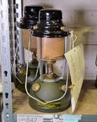 2x Kerosine tilley lamps - green base, black top