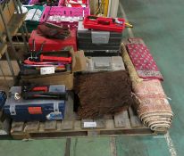 Rugs, tools in tool boxes