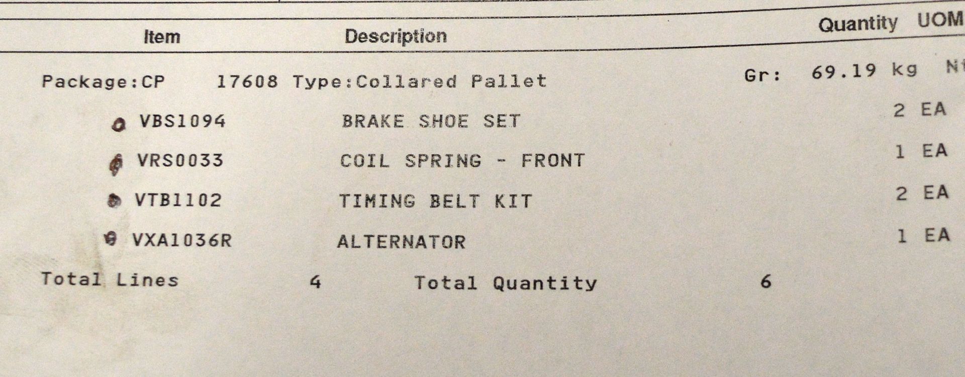 Vehicle parts - air filters, tie rod ends, brake shoe sets, front coil springs, timing bel - Image 8 of 9