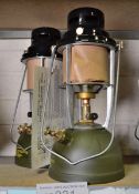 2x Kerosine tilley lamps - green base, black top