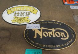 2x Cast oval signs - Norton, HRD