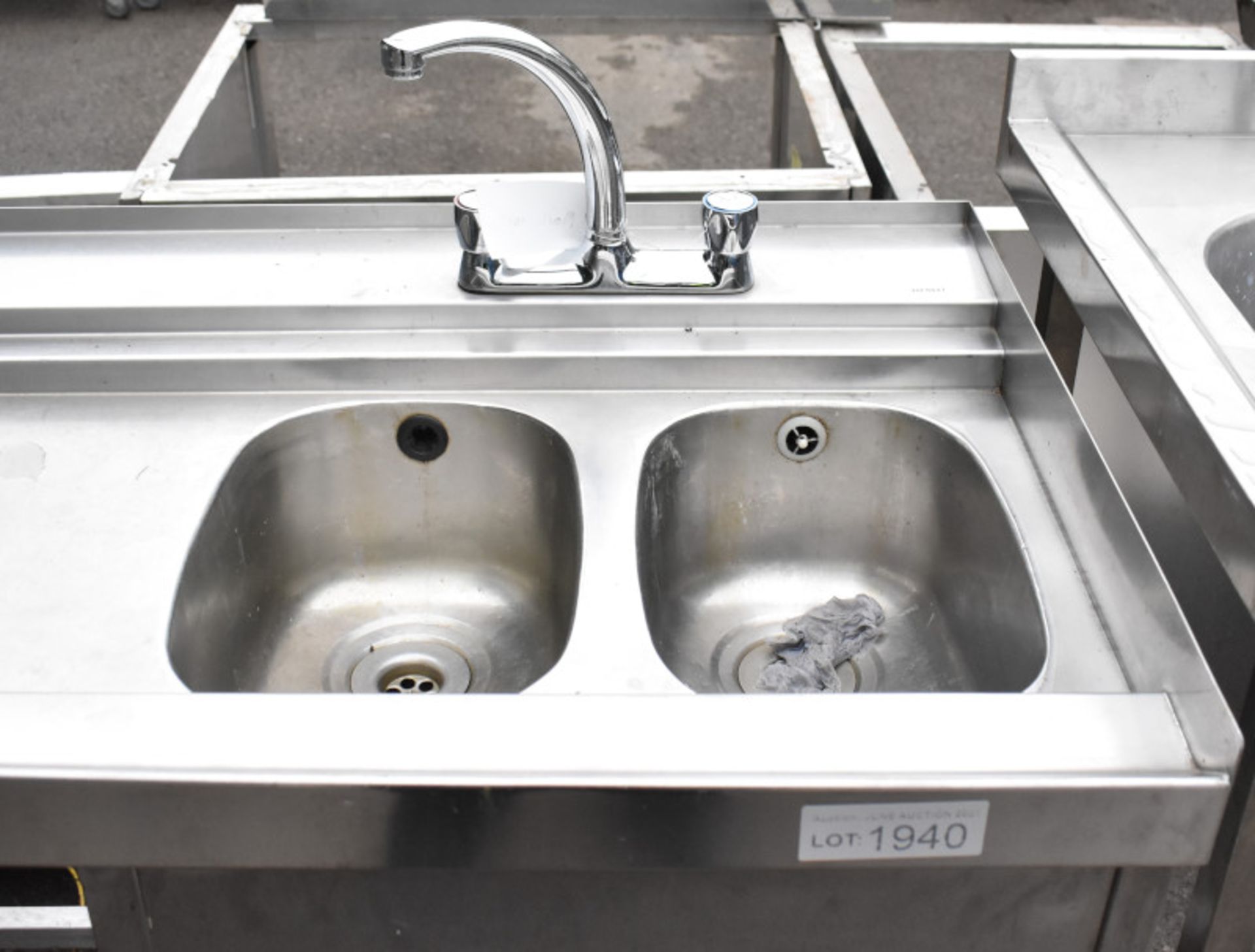 Double sink with drainer - W 1850mm x D 640mm x H 1020mm - Image 2 of 3