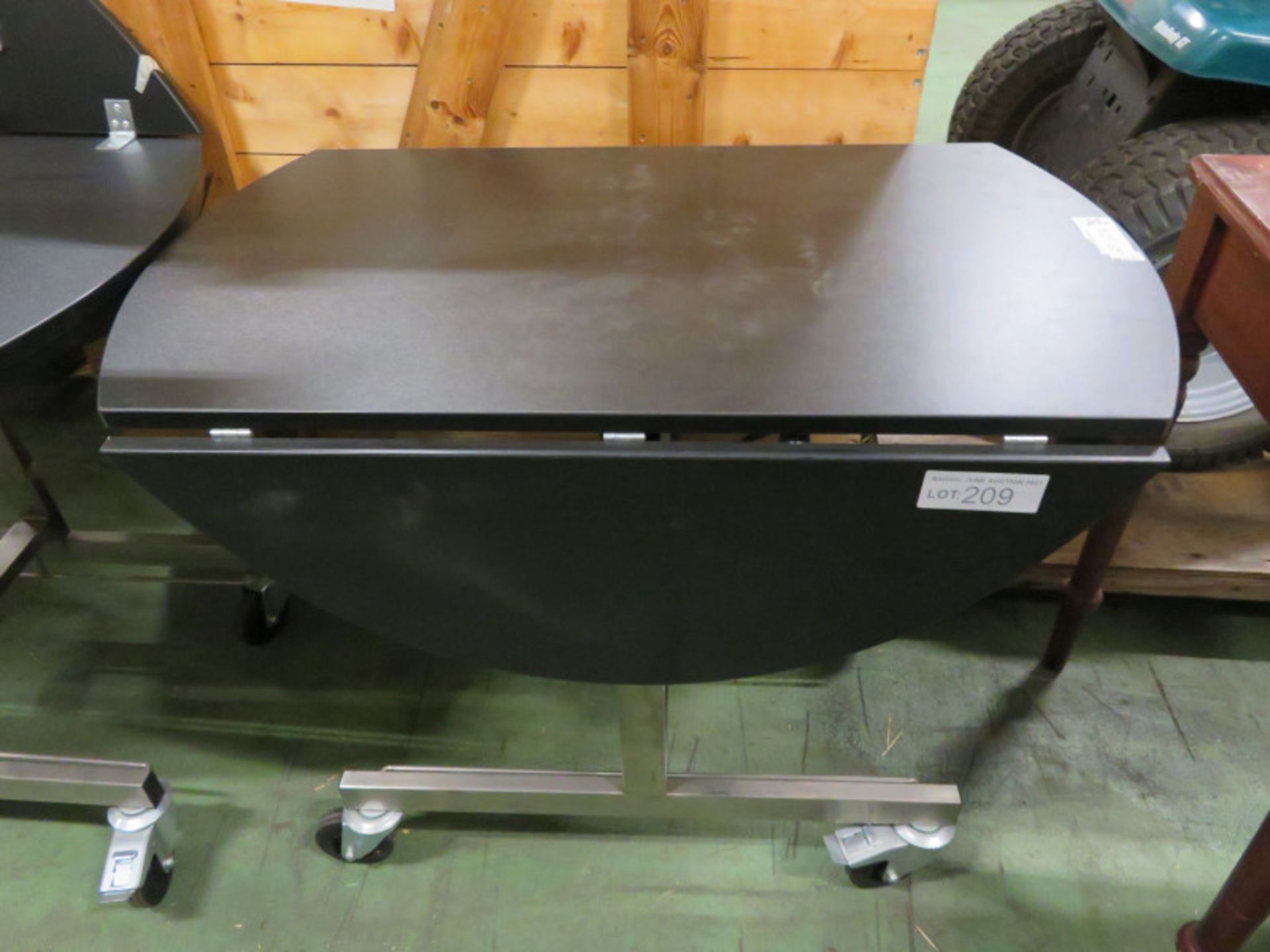 2x Black Top Stainless Steel Drop Leaf Trolley Tables