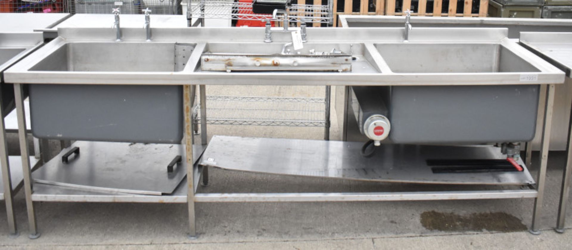 Stainless steel Double drainer Prep Sink Unit L 2700mm x D 750mm x H 950mm