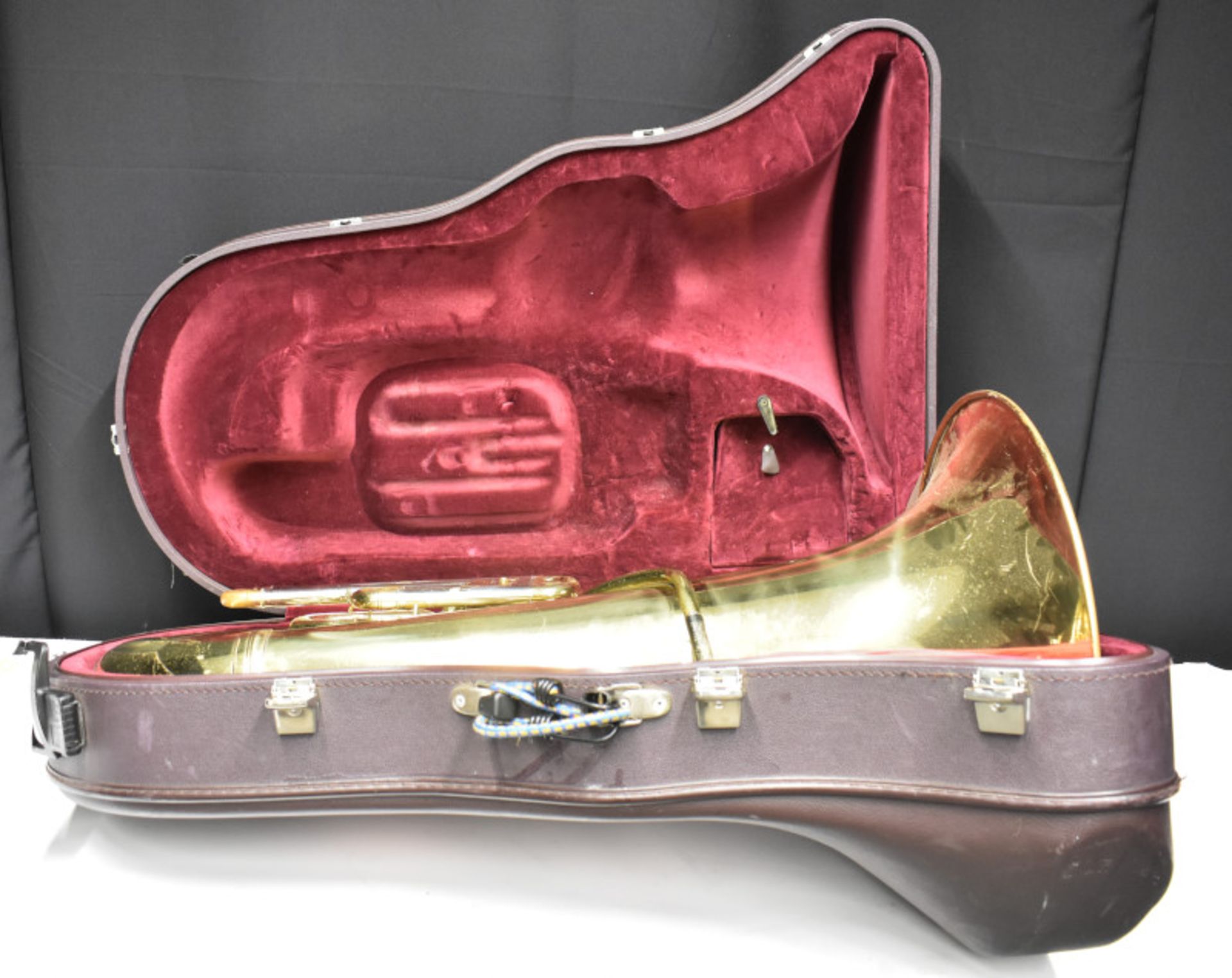 Besson Sovereign 982 Tuba (finger button stuck in place) in Besson case (missing wheel) -