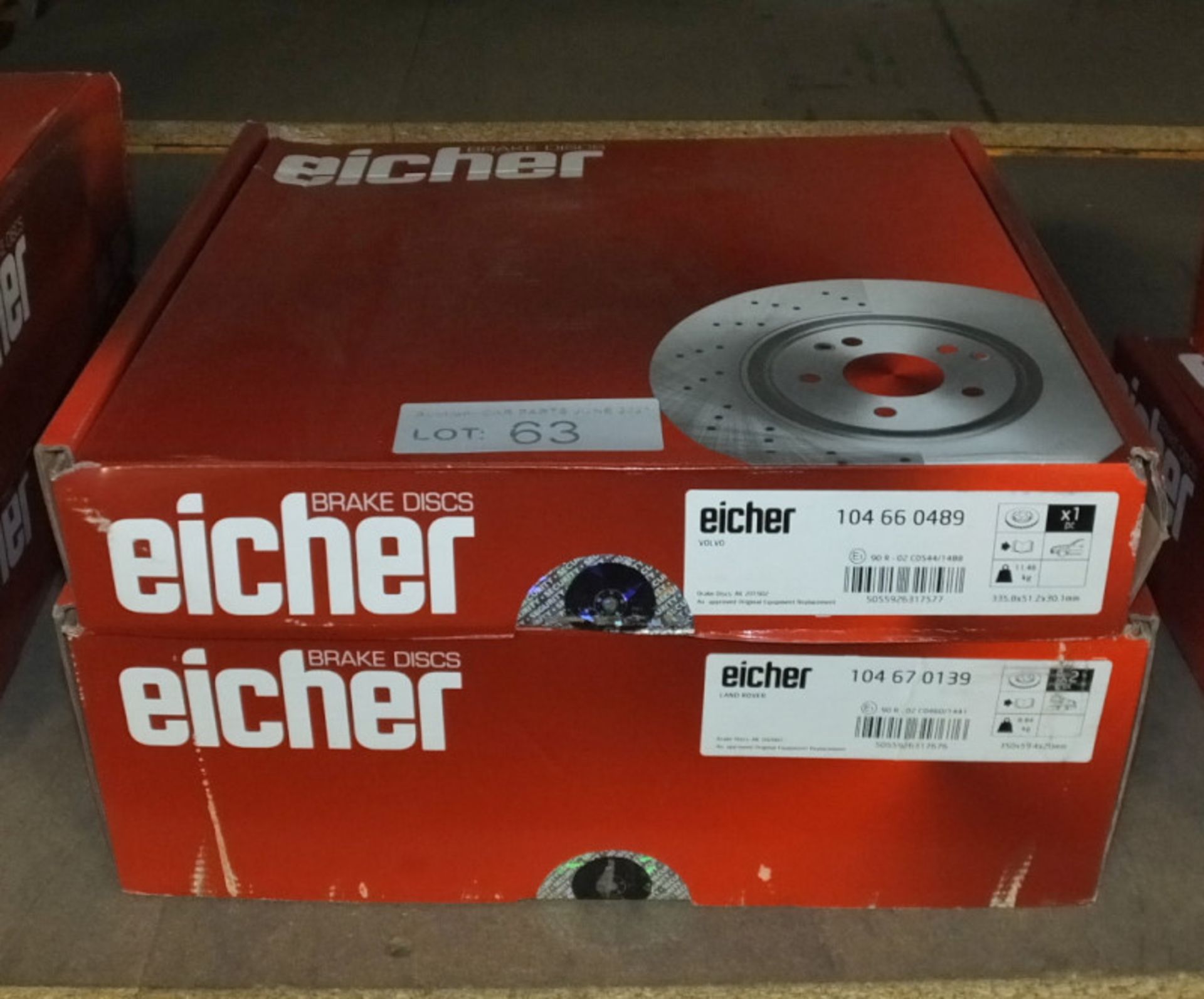 2x Eicher Brake Disc Sets - Models 104 66 0489 & 104 67 0139
