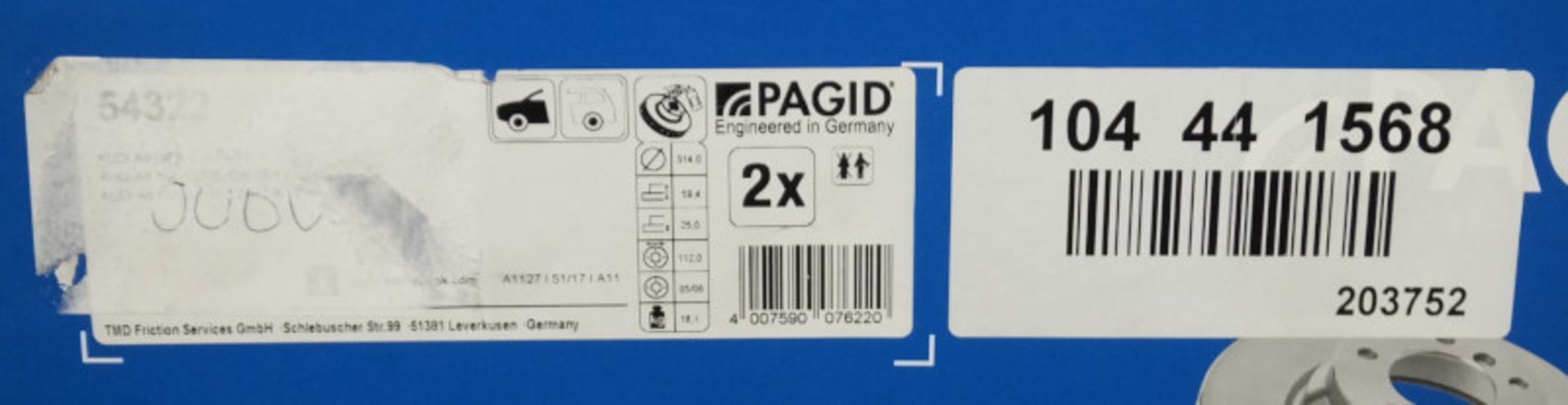 2x Pagid Brake Disc Sets - Models - 55057 & 104 44 1568 & 1x Mintex MDC1825C Coated Brake - Image 4 of 4