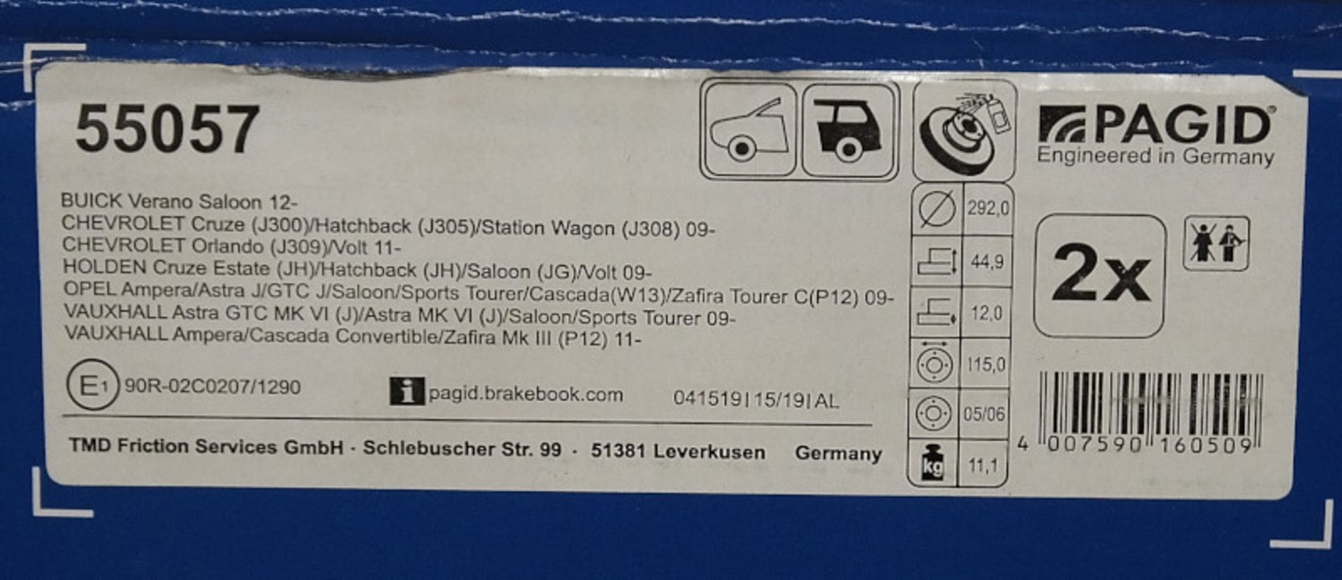 2x Pagid Brake Disc Sets - Models - 55057 & 104 44 1568 & 1x Mintex MDC1825C Coated Brake - Image 3 of 4