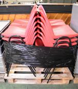 25x Red Plastic & Metal Frame Hall Chairs