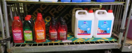 Carplan cherry, apple, orange screenwash, Carlube 2 stroke motorcycle oil, Nilcon Hand sanitiser