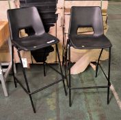2x Tall leg chairs with black plastic seat