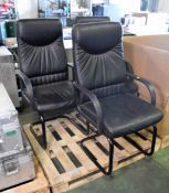 3x Office Chairs Black Fabric Seat