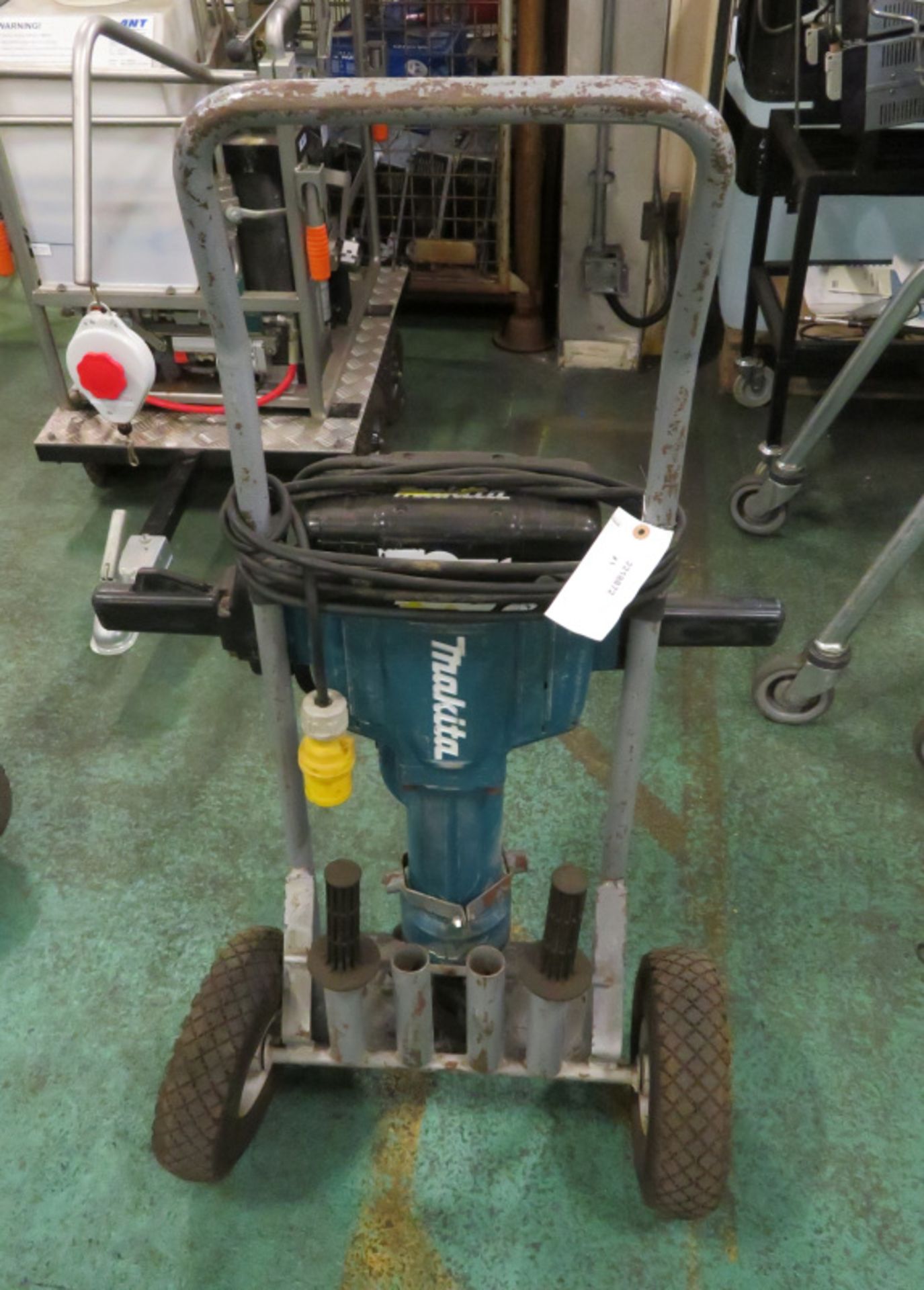 Makita HM1810 Portable Electric Hammer Drill + Trolley - damaged wheel on trolley need repair - Image 2 of 4