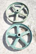 TWO CAST WHEELS 20" DIA X 3" WIDE X 1.5" BORE