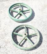 TWO CAST WHEELS 17" DIA X 3" WIDE X 1.25" BORE