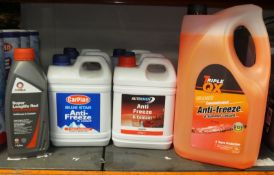 4x Carplan Bluestar Anti-freeze 2L, 1x Triple QX orange concentrated anti-freeze