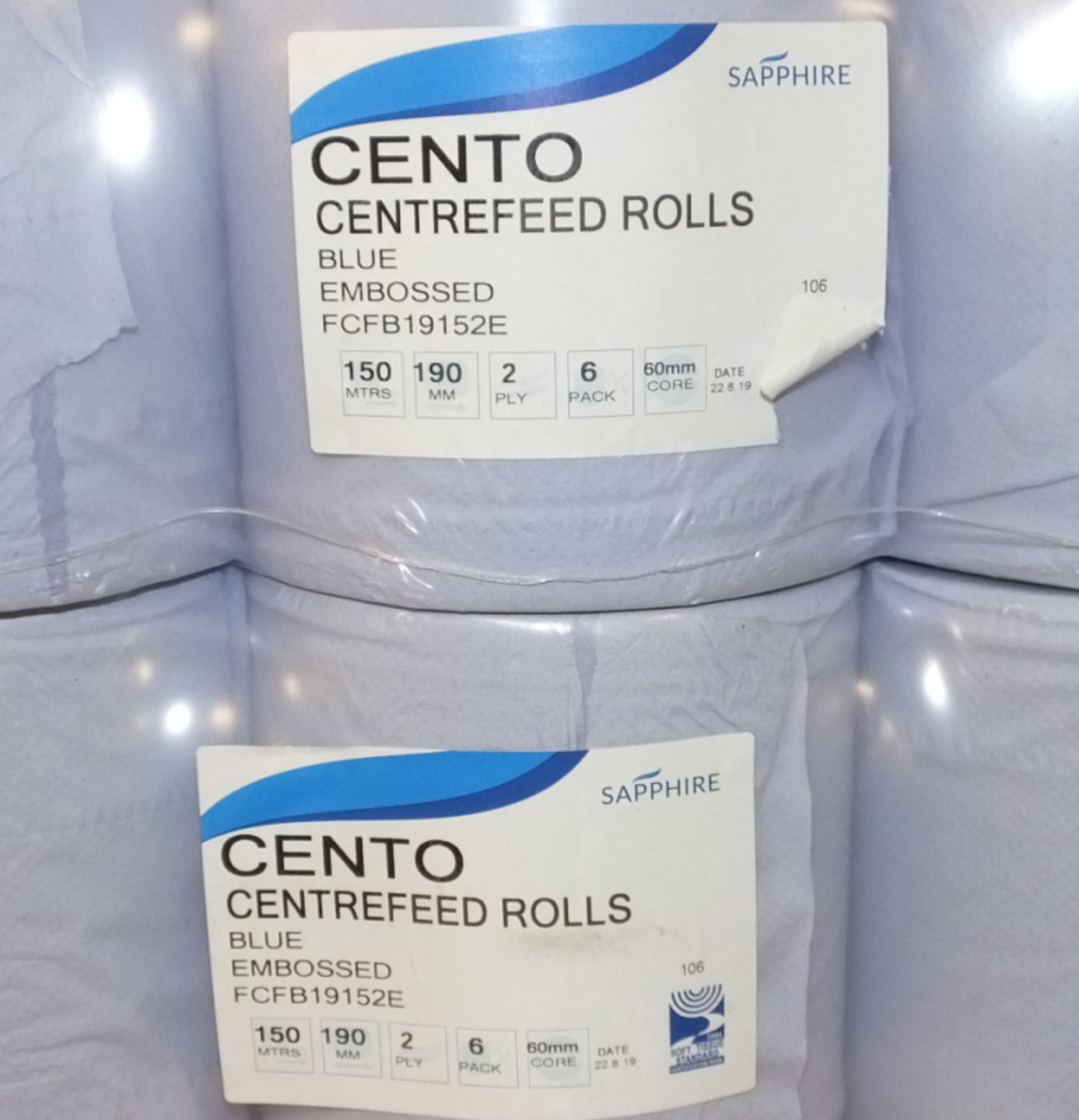 4x Sapphire Wiper Industrial rolls 2 ply - 2 per pack & 4x Sapphire Cento Centrefeed Rolls - Image 2 of 3