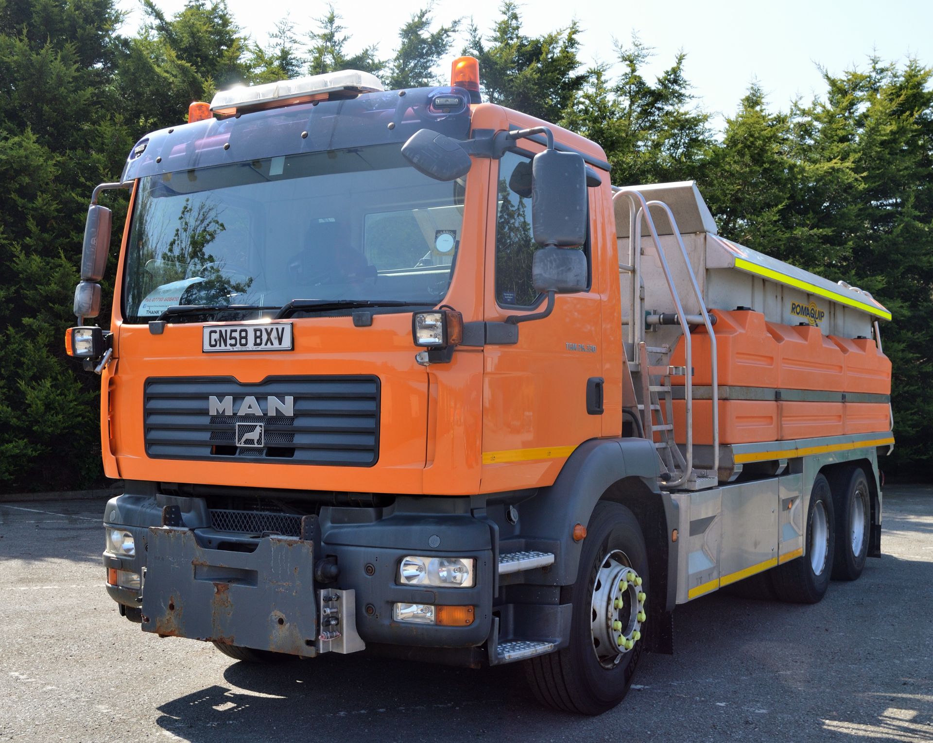 2008 (reg GN58 BXV) MAN TGM 26.330 6x4 with Romaquip 10m3 pre-wet gritter mount and 3m snow plough