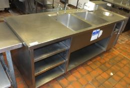 Stainless Steel Double Sink Unit with waste - L2380 x D840 x H1090mm