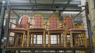 8x Dining Chairs With Pink Fabric Upholstery With Armrest - stillage not included