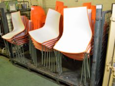 Plastic & metal legged - cream & orange stackable chairs x47