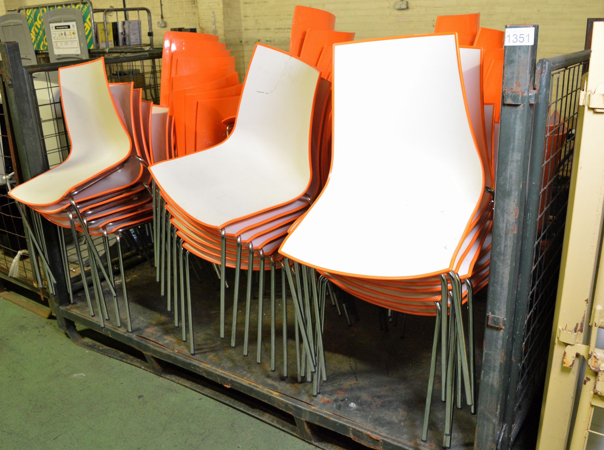Plastic & metal legged - cream & orange stackable chairs x47