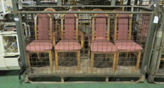 3x Dining Chairs With Pink Fabric Upholstery With Armrest, 5x Dining Chairs With Pink Fabr