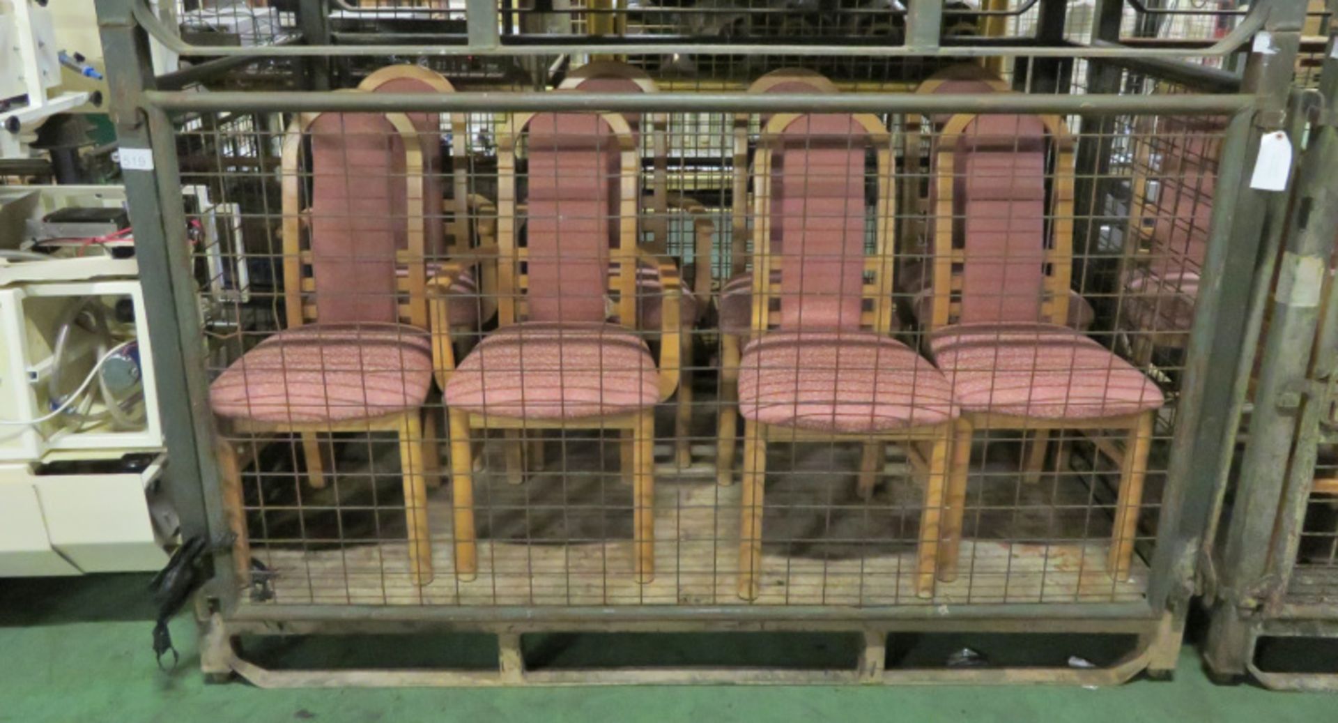 3x Dining Chairs With Pink Fabric Upholstery With Armrest, 5x Dining Chairs With Pink Fabr