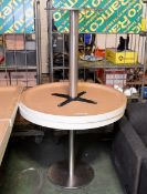 2x Round top freestanding tables - 900mm diameter x H 760mm