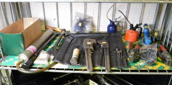 Various Hand Tools - Oil Can, Lubricant Gun, Pipe Wrench