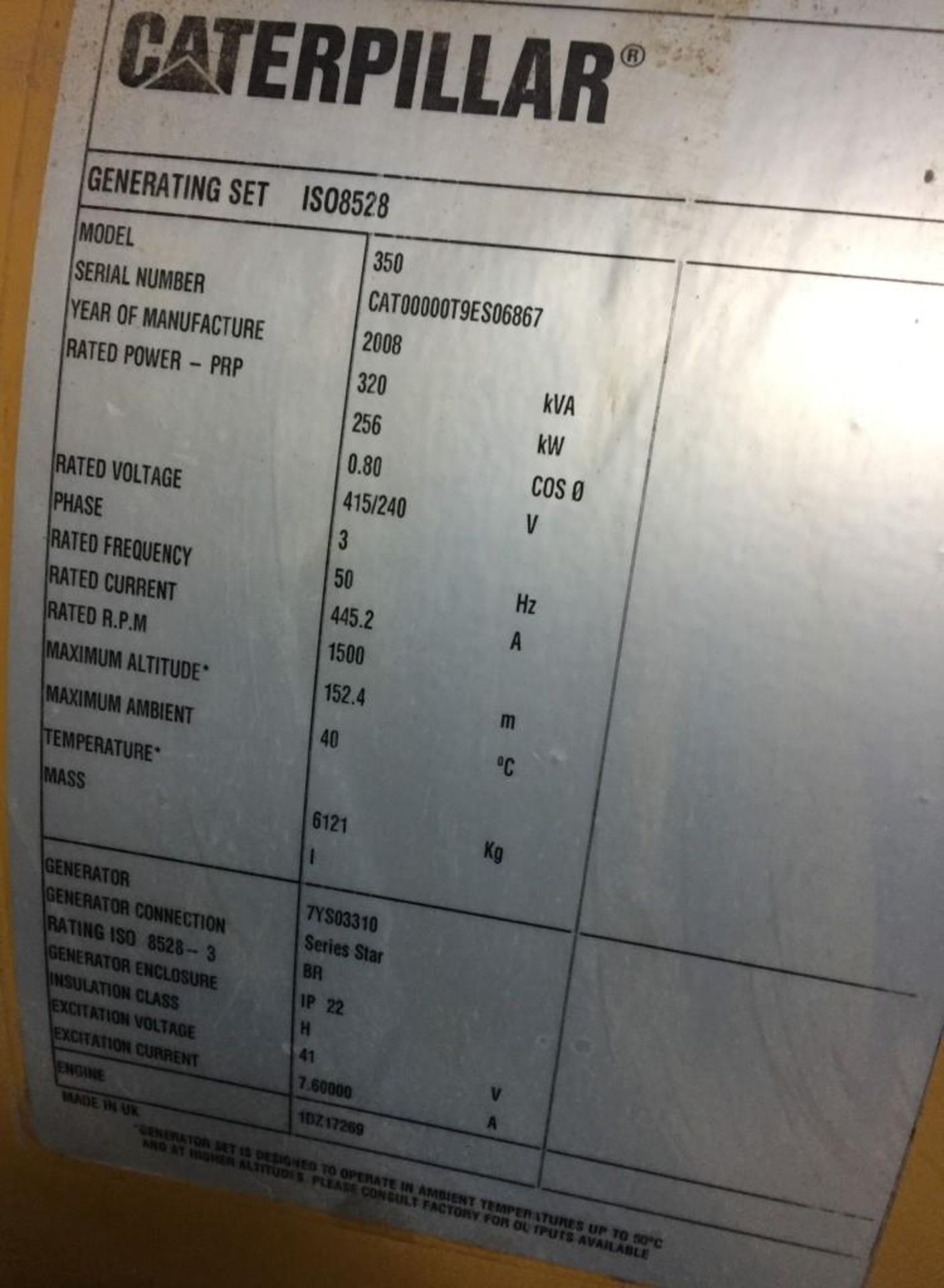 Caterpillar Generator - No8, Generator Model No 350 Engine Model 3406 Engine - Image 6 of 8