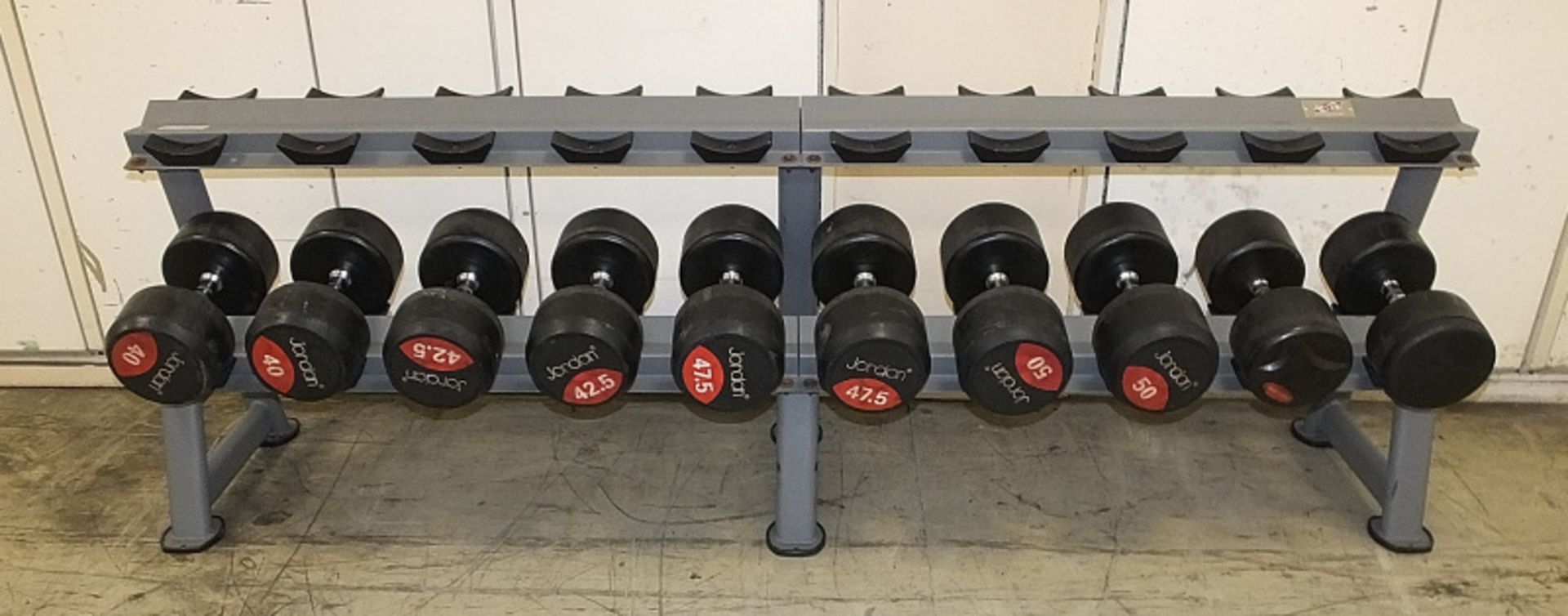 Jordan 10 pair/2 Tier Dumbbell Rack - L2500 x D555 x H810mm with Jordan Dumbbells (Pair of