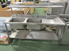 Twin sink single drainer with under & over shelves - W 1800mm x D 650mm x H 1300mm