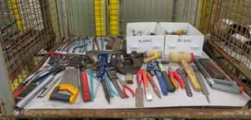 Various Hand Tools - Metal Cutters, Clamp, Saw, File, Hole Cutters
