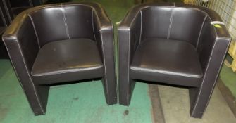 2x U Shaped Leather Effect Chairs - Dark Brown