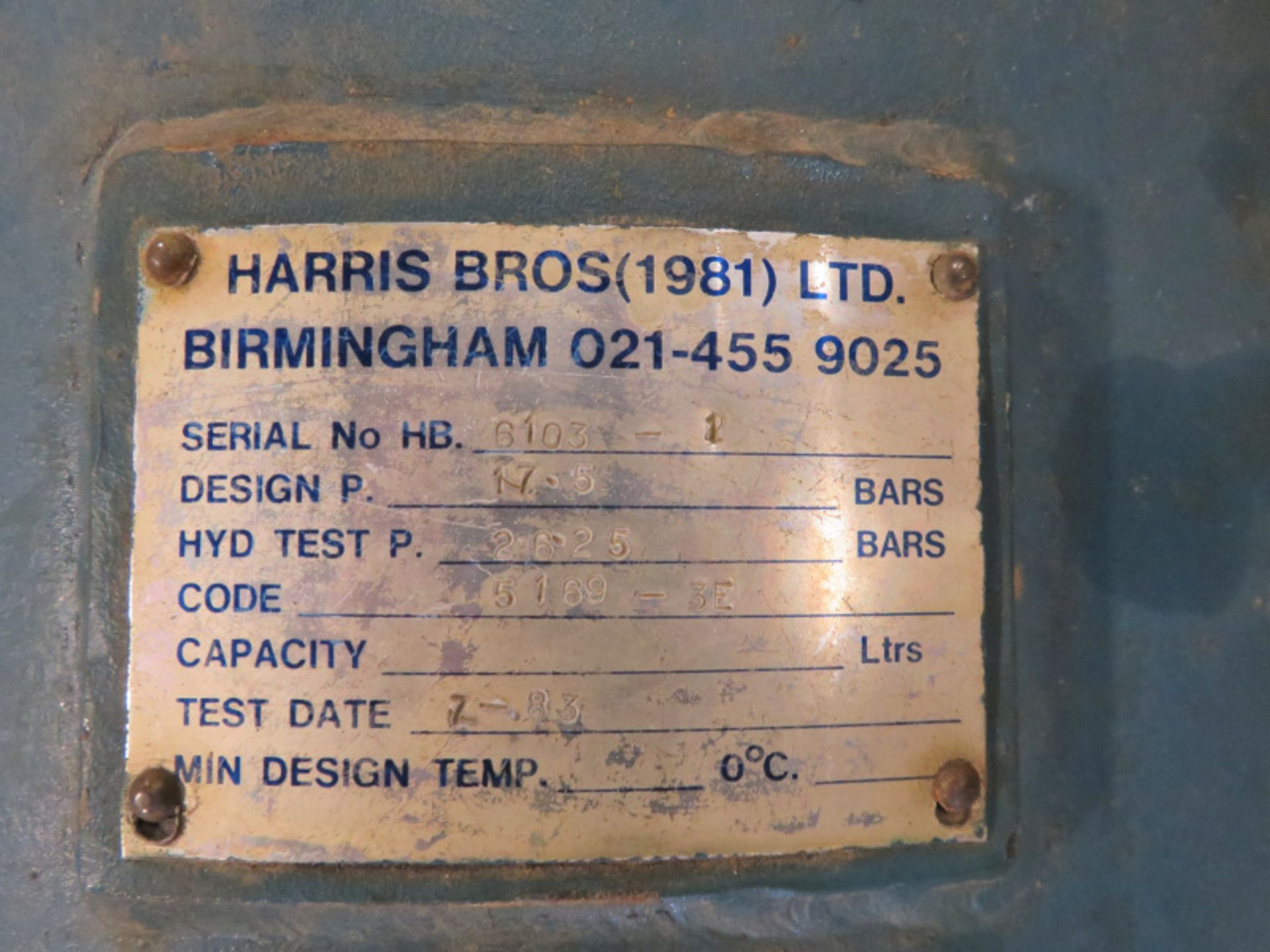 Atlas Copco LE8 compressor - 10bar - 1800RPM, Harris Bros. Cylinder Tank - Serial No. 6103-1 - Image 3 of 10