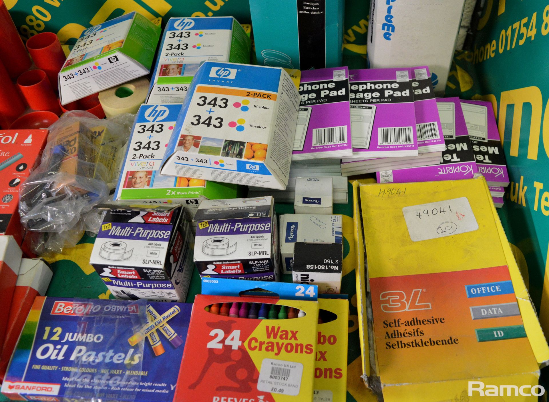 Various stationary - printer ink cartridges, pens, rubber bands, labels, telephone message and more - Image 4 of 4