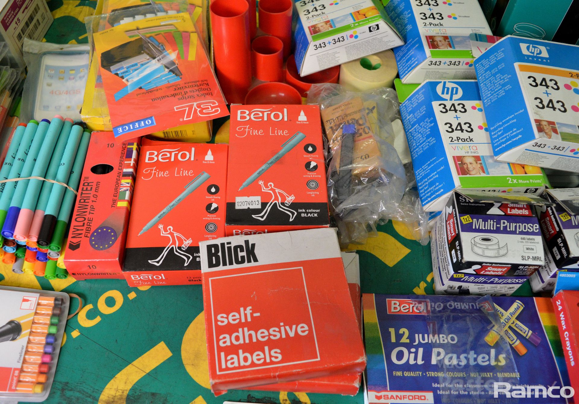 Various stationary - printer ink cartridges, pens, rubber bands, labels, telephone message and more - Image 3 of 4