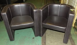 2x U Shaped Leather Effect Chairs - Dark Brown