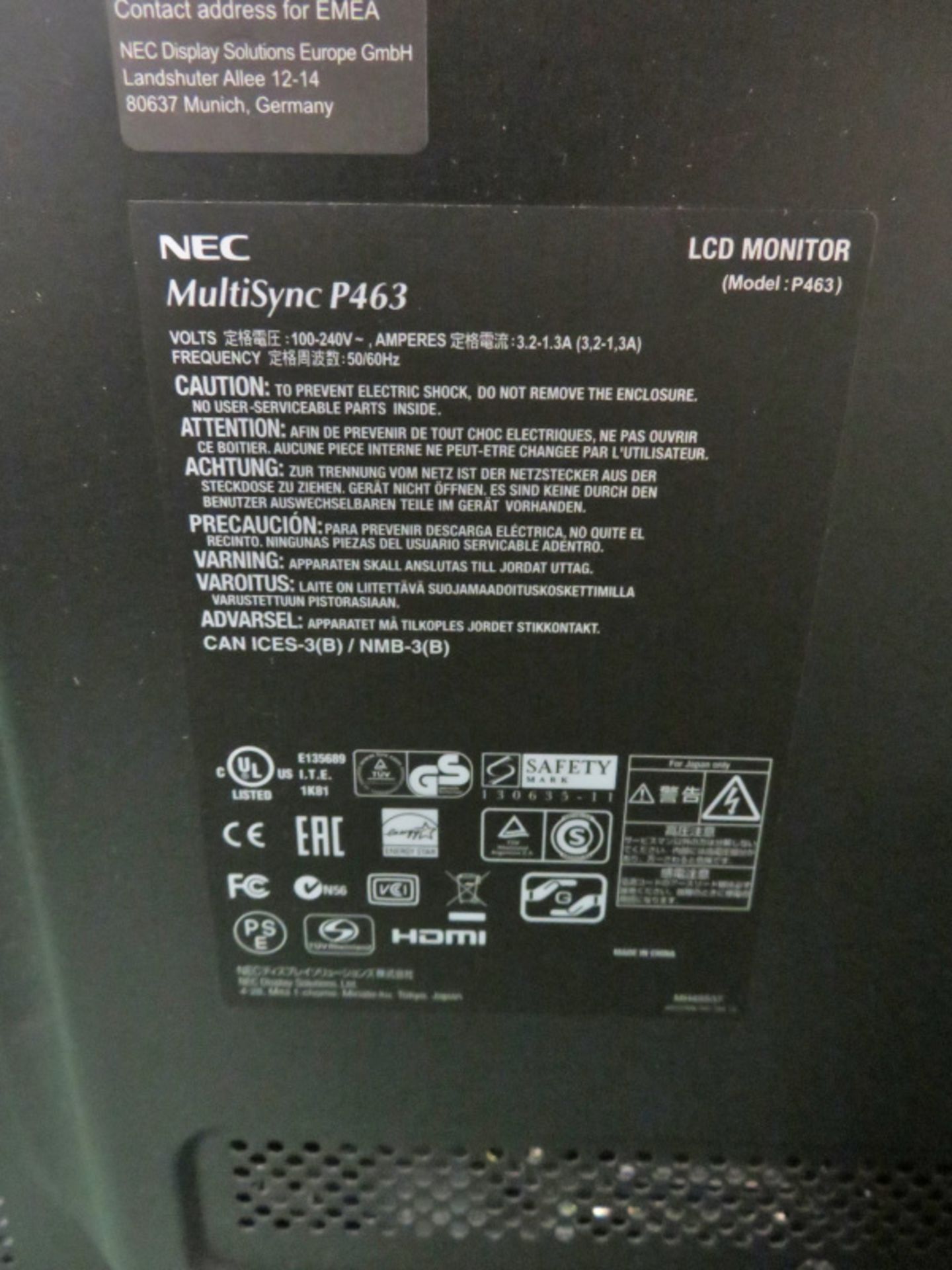 NEC P463 MultiSync 46in LCD Monitor & Transport Case - W 1210mm x D 390mm x H 850mm - Image 4 of 6