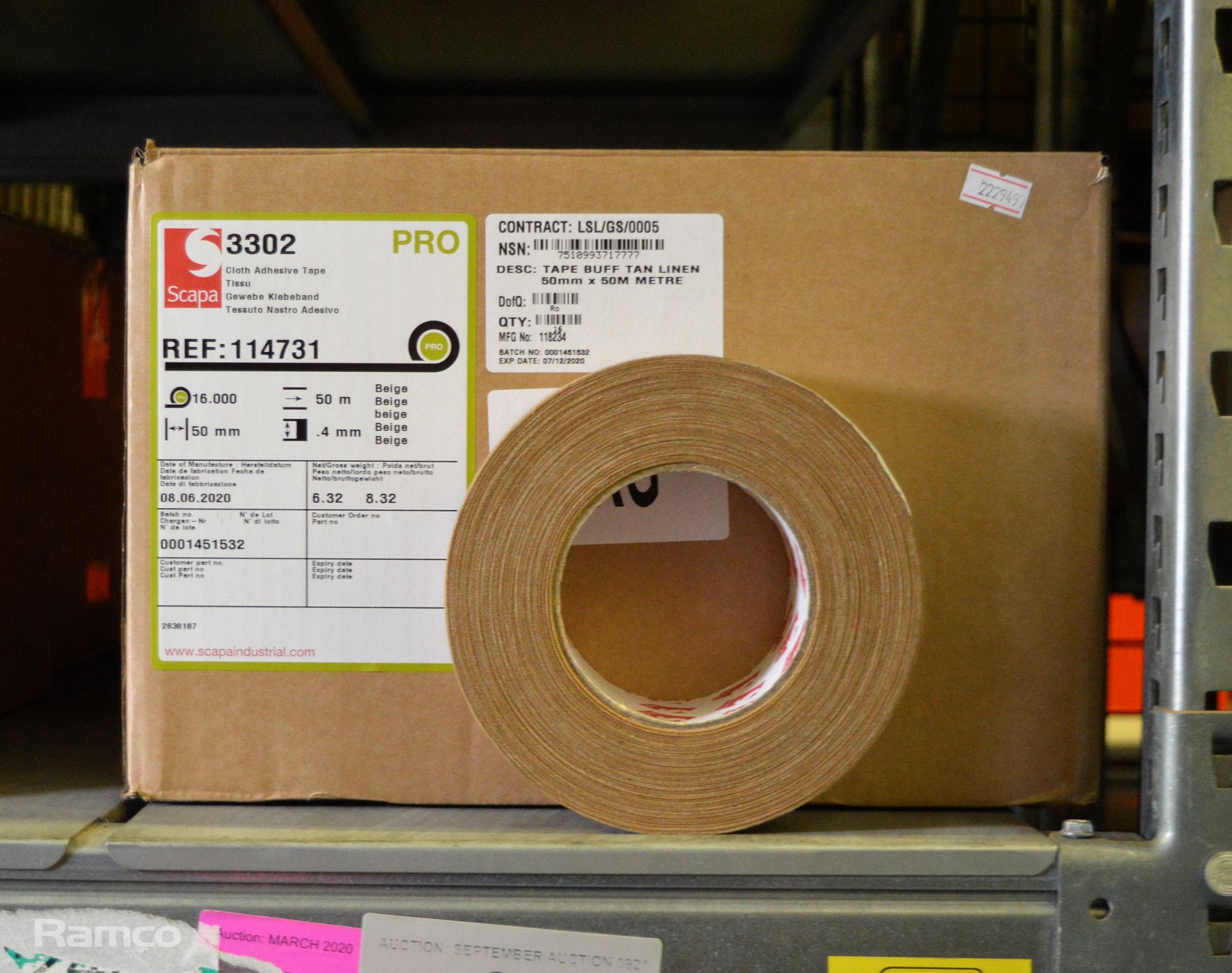 Scapa Pro 3302 Beige Cloth Adhesive Tape - 50mm x 50m - 1 Box - 16 rolls per box