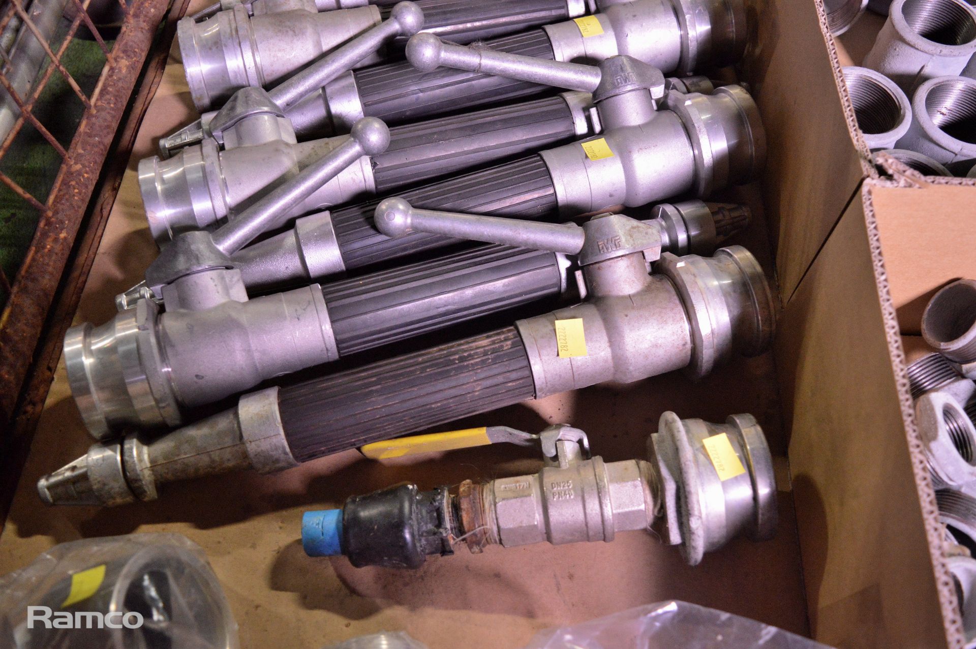 Various Galvanised Pipe Connectors, 9x Fire Hose Hand Operated Nozzles, 8x Fire Hose Quick - Image 2 of 4