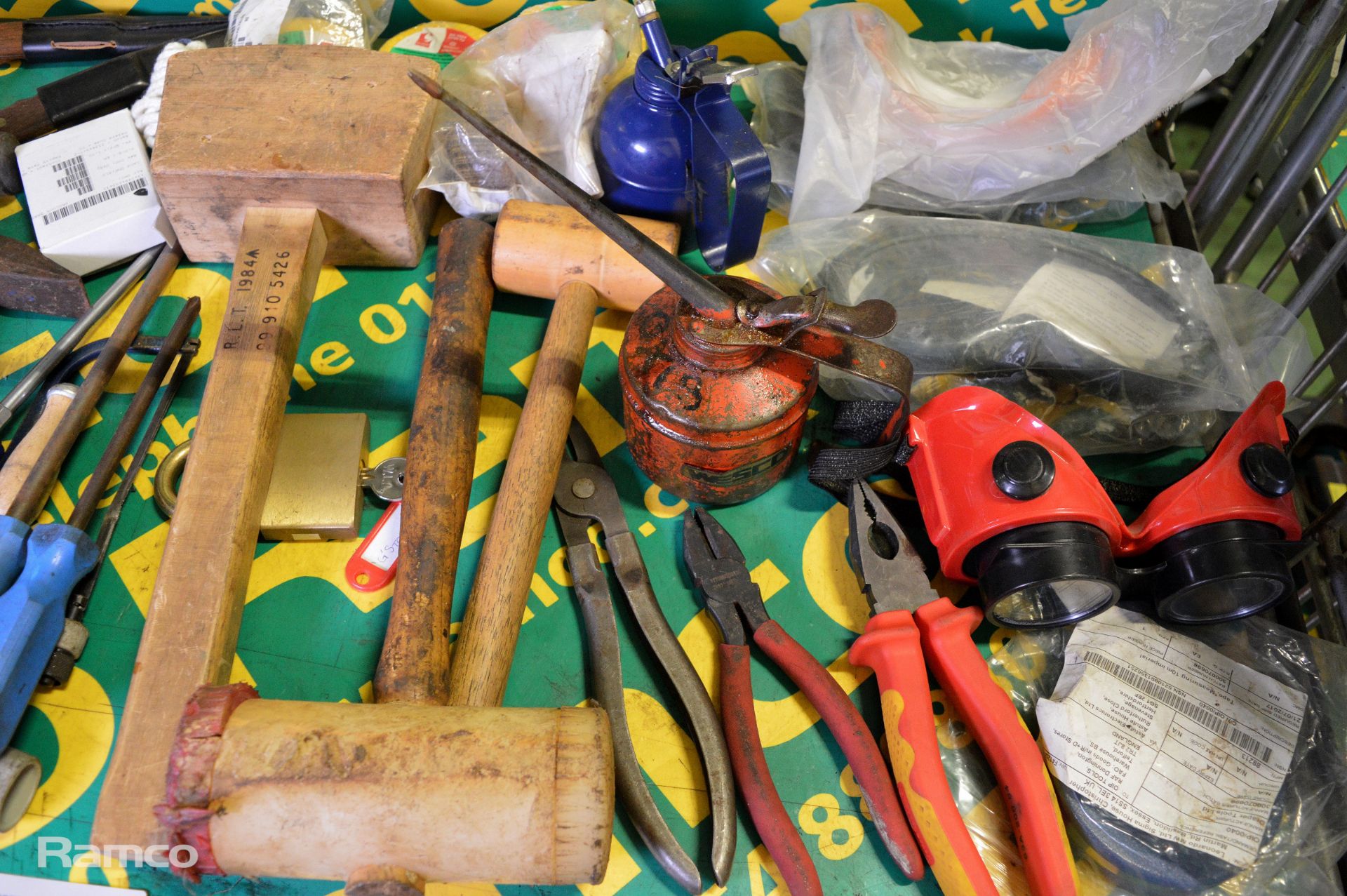 Hand Tools - Mallet, Goggles, Hammer, Screwdriver, hand drill, oil cans, pliers, wrench - Image 3 of 3