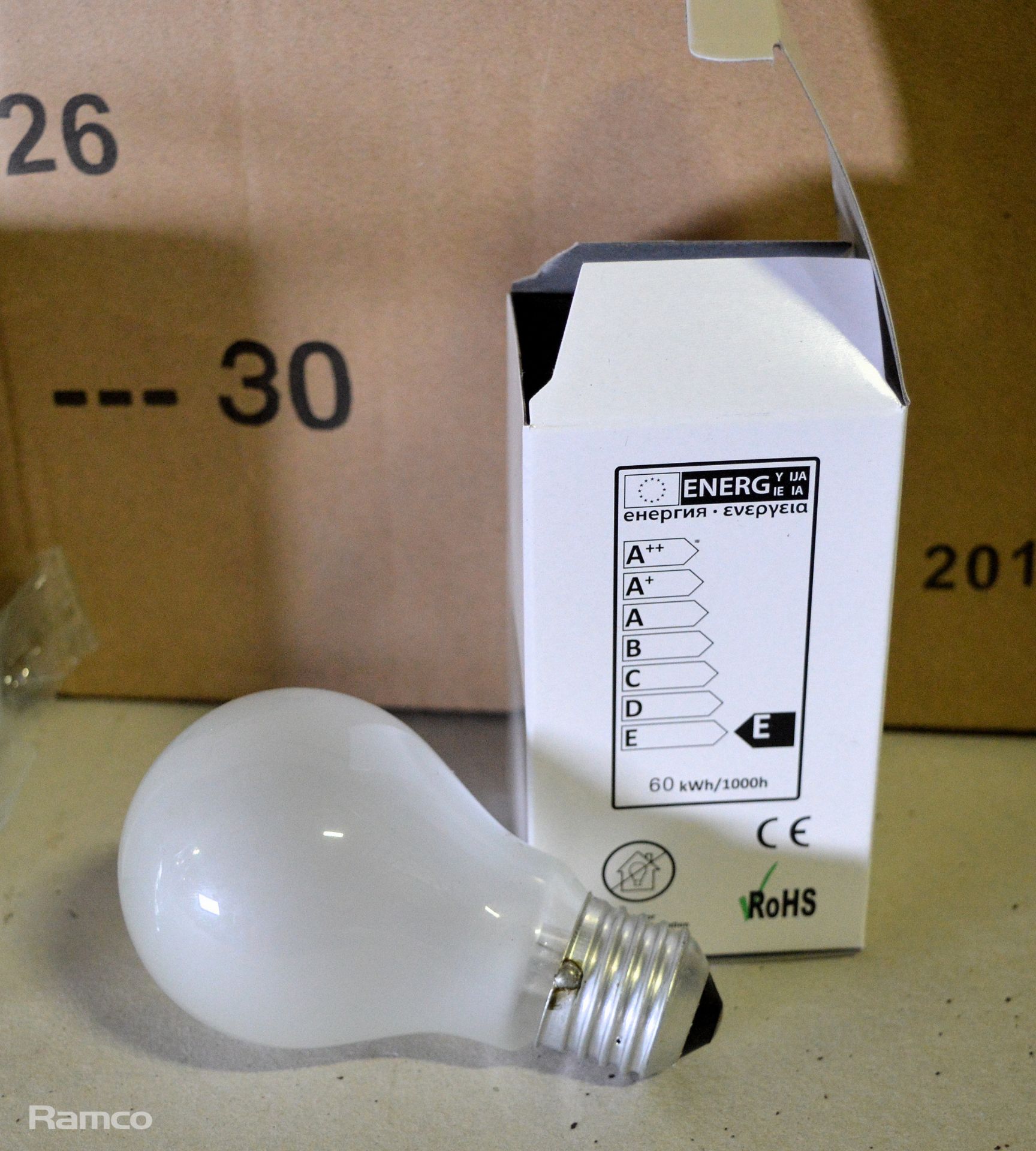 GLS 260v 60W E27 Frosted Light Bulbs 1000h 480LM 100 Per Box - 6 boxes - Image 2 of 3