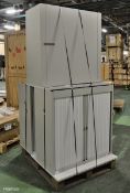 2x Light Grey Roller Door Metal Cabinets - L1000 x W480 x H1040mm & Light Grey Roller Door